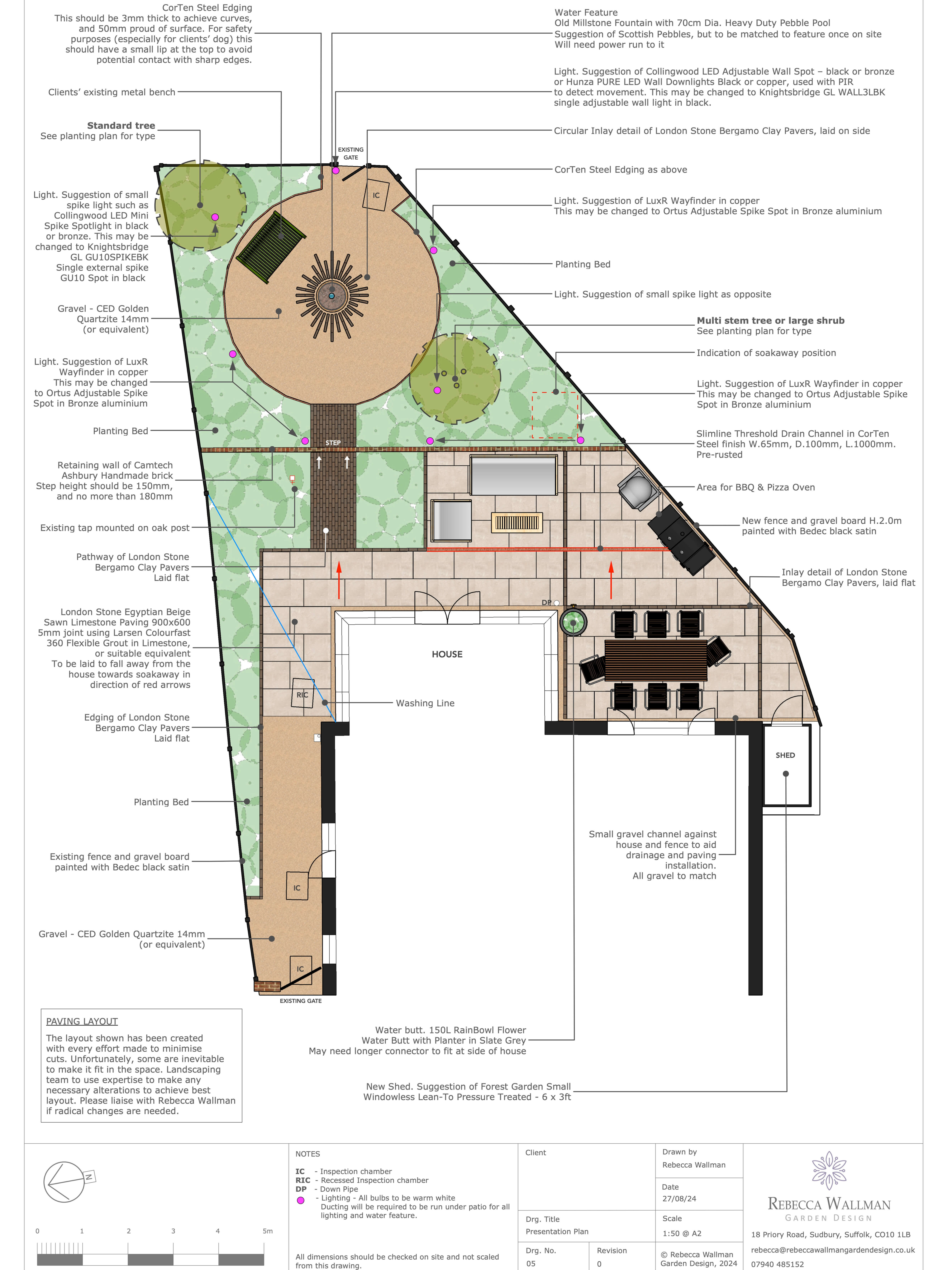 alt=”Final design plan by Rebecca Wallman Garden Design for a small contemporary garden in Suffolk.”